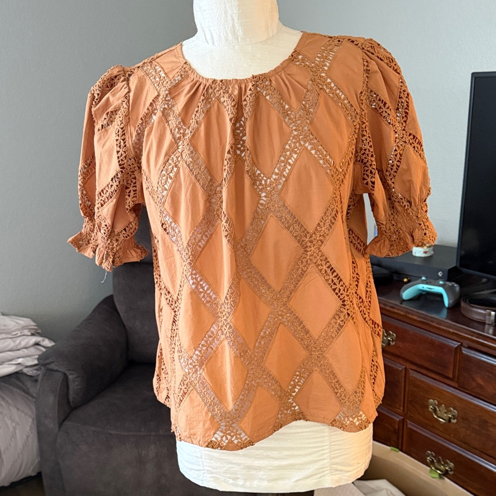 Elegant Orange Crochet Blouse